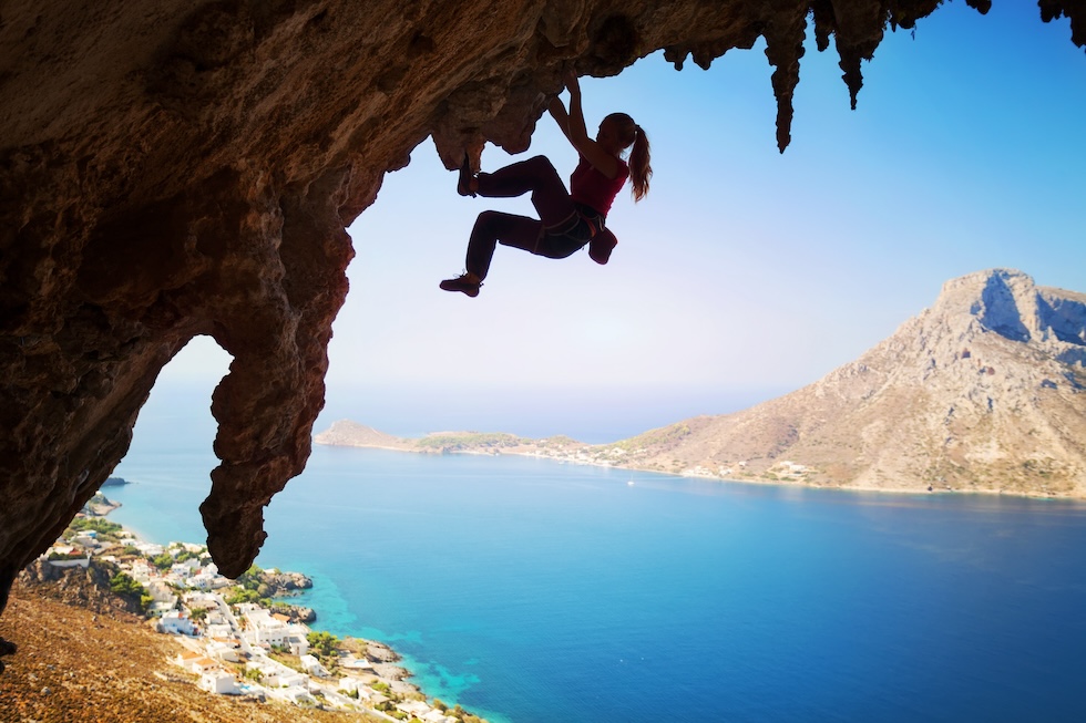 Klippeklatring med vakker utsikt. En populær sport på Kalymnos.